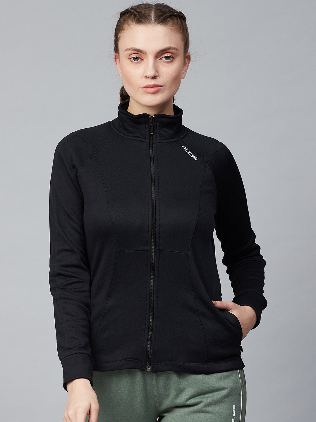 Alcis Women Black Solid Front-Open Sweatshirt