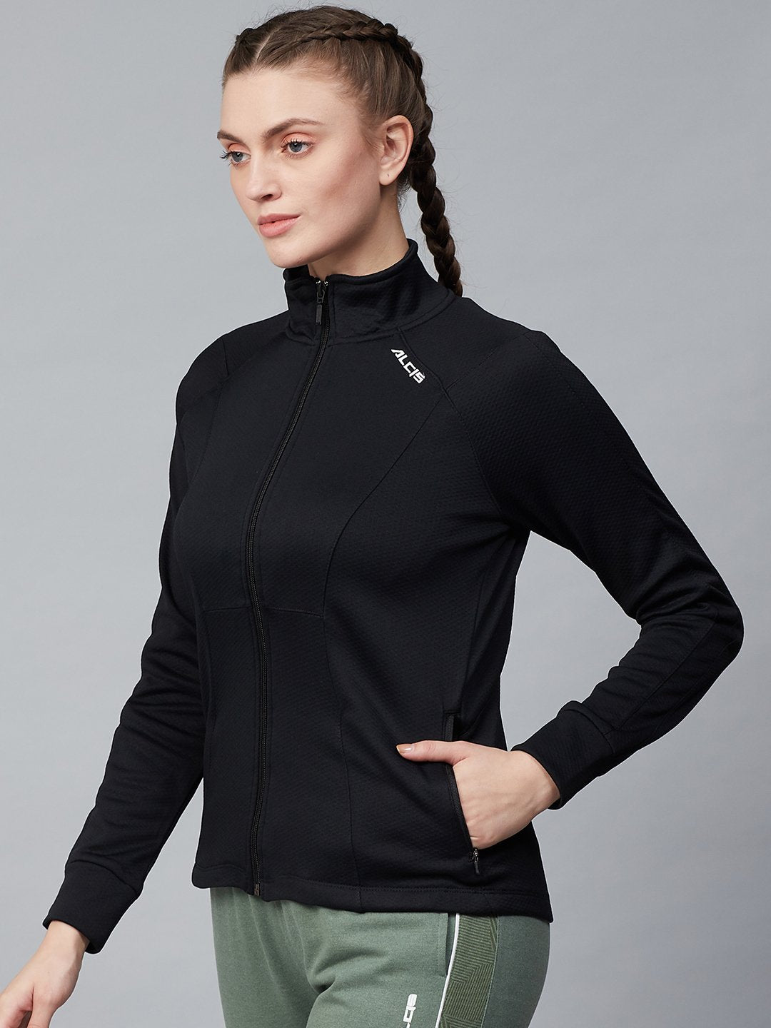 Alcis Women Black Solid Front-Open Sweatshirt