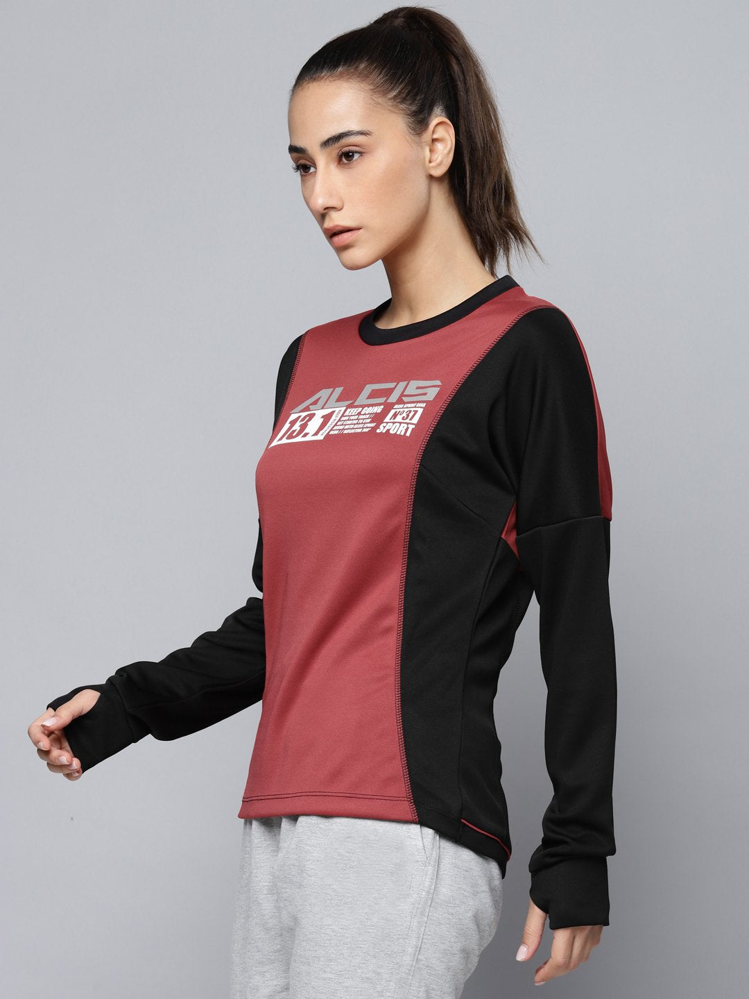Alcis Women Red Brand Logo Print Running Sweatshirt