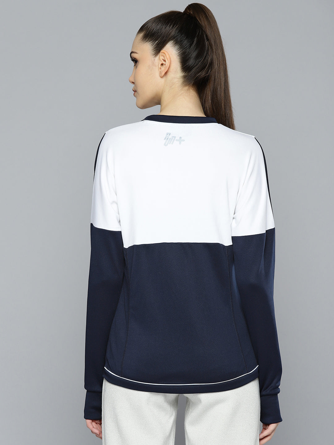 Alcis Women White and Navy Blue Brand Logo Printed Sweatshirt