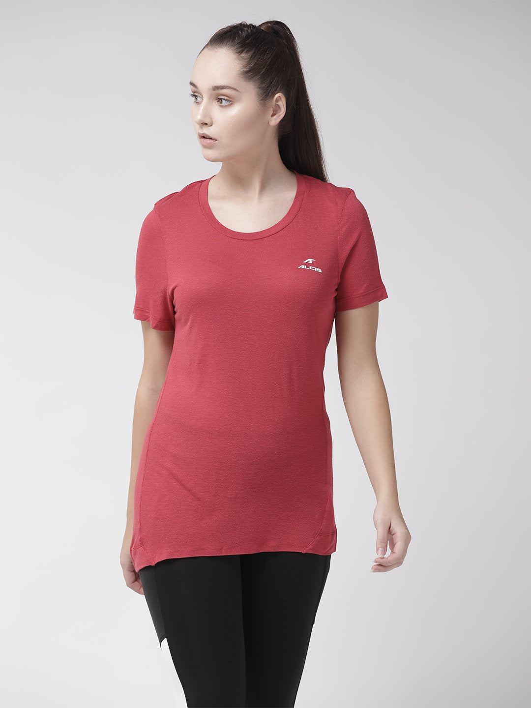 Alcis Women Red Solid Round Neck T-shirt