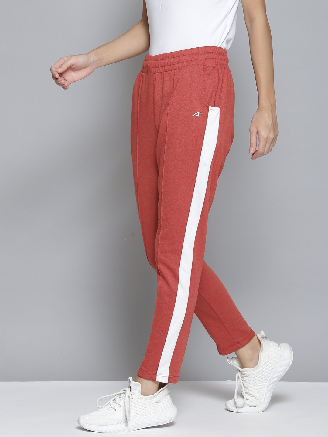 Alcis Women Orange & White Striped Slim-Fit Track Pants