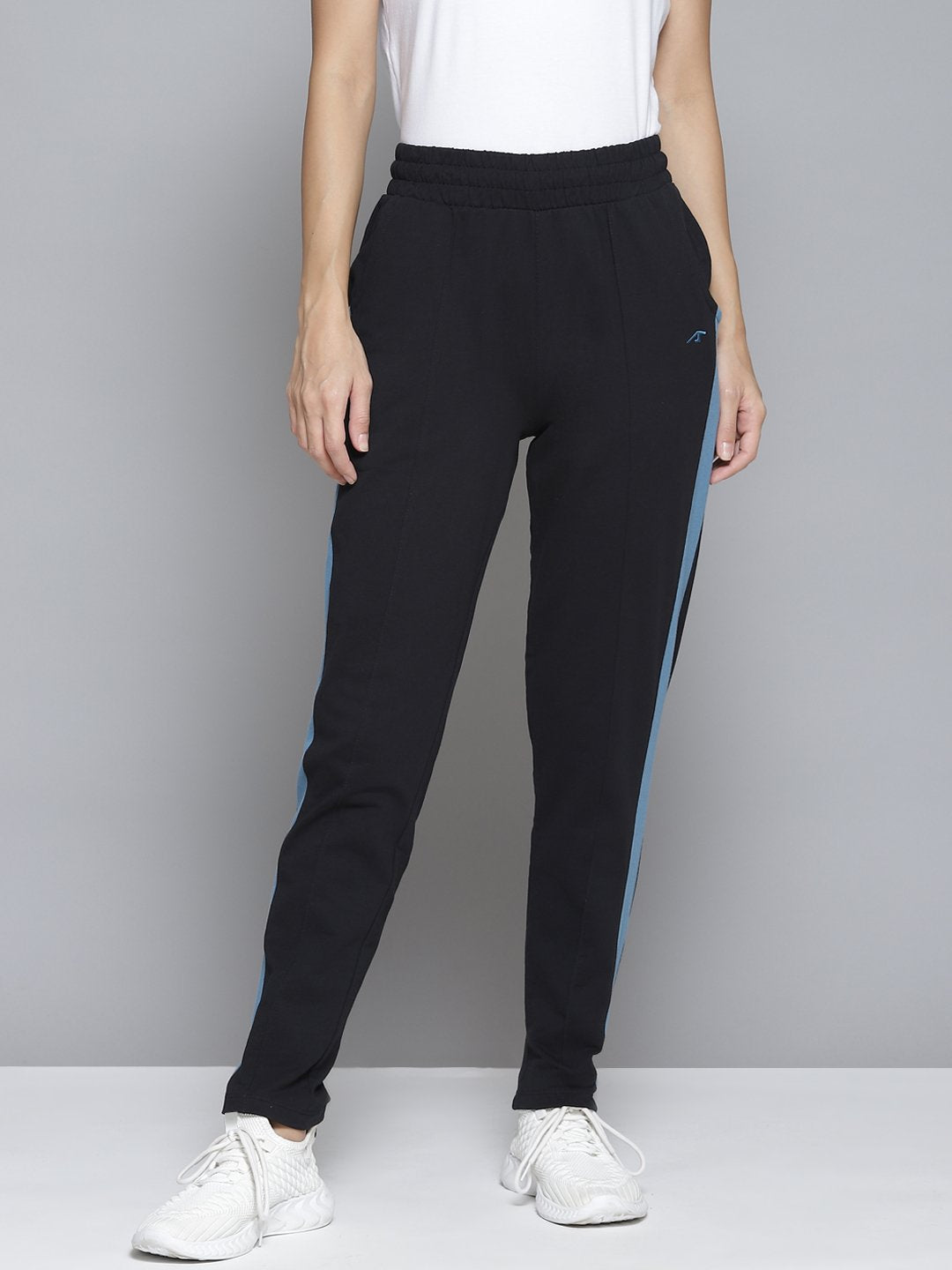 Alcis Women Black & Blue Striped Slim-Fit Track Pants
