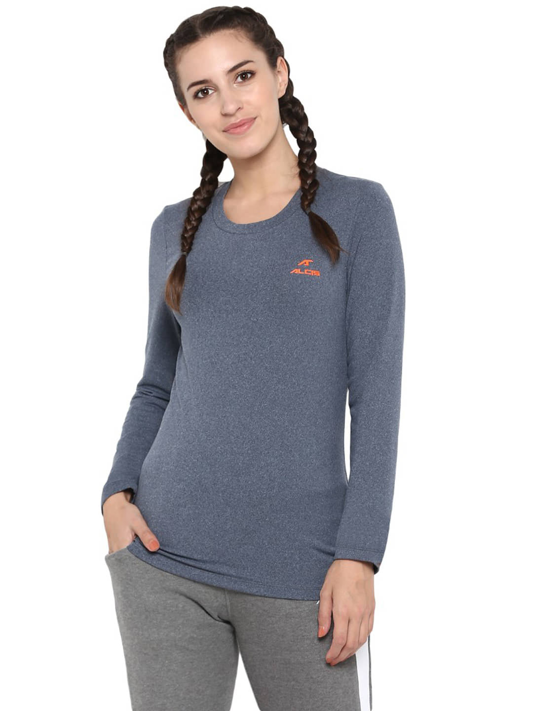 Alcis Women Grey Melange Solid Round Neck T-shirt ADRILST0F17-S