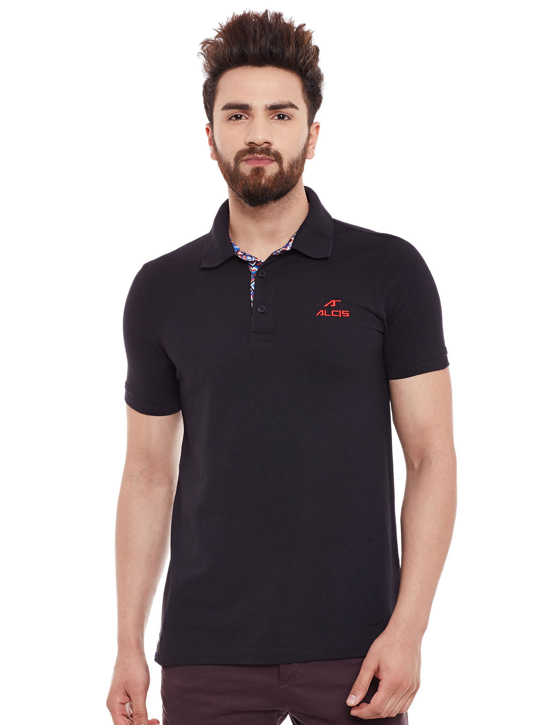 Alcis Men Black Solid Polo Collar T-shirt AKCOMPO0010001-S