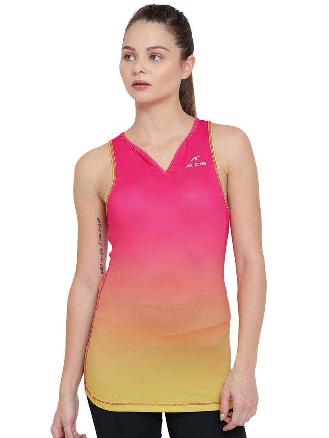 Alcis Women Pink Yellow Solid Tank Top AKRUWTO001-S
