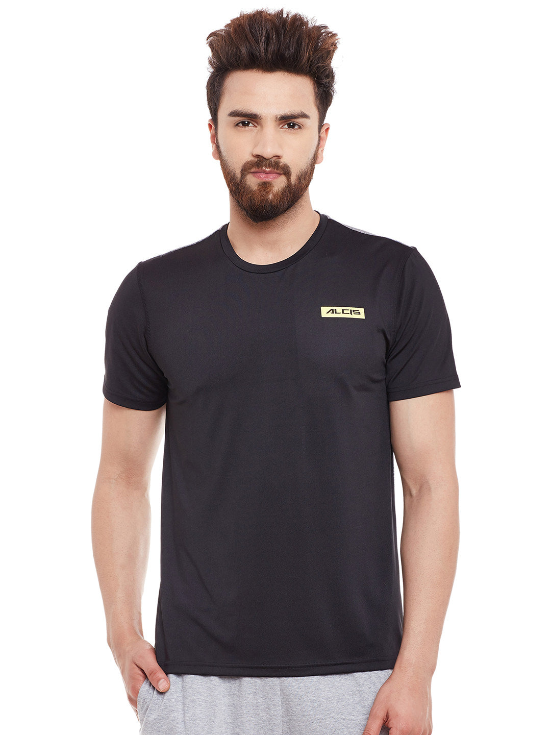 Alcis Men Solid Black Tshirts AKTRMTE0990265-S