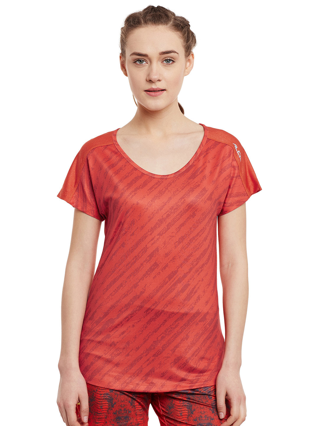 Alcis Women Orange Graphic Print Slim Round Neck Training T-shirt AKTRWTE1200308-S