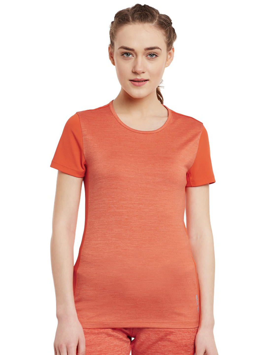 Alcis Women Orange Tech Solid Slim Fit Round Neck Training T-shirt AKTRWTE1240315-S