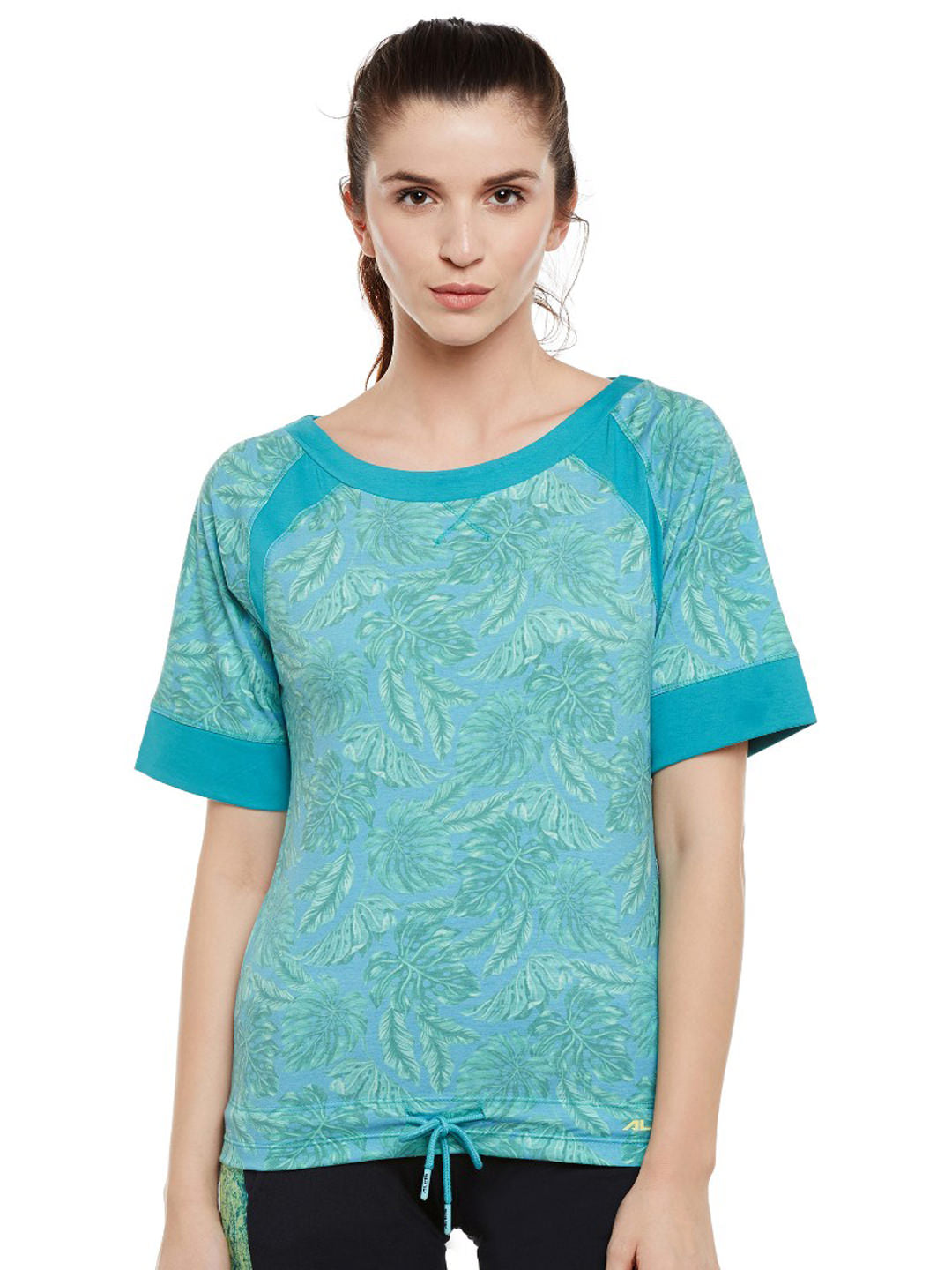 Alcis Women Blue Printed Round Neck T-shirt AKYGWTE0990125-S