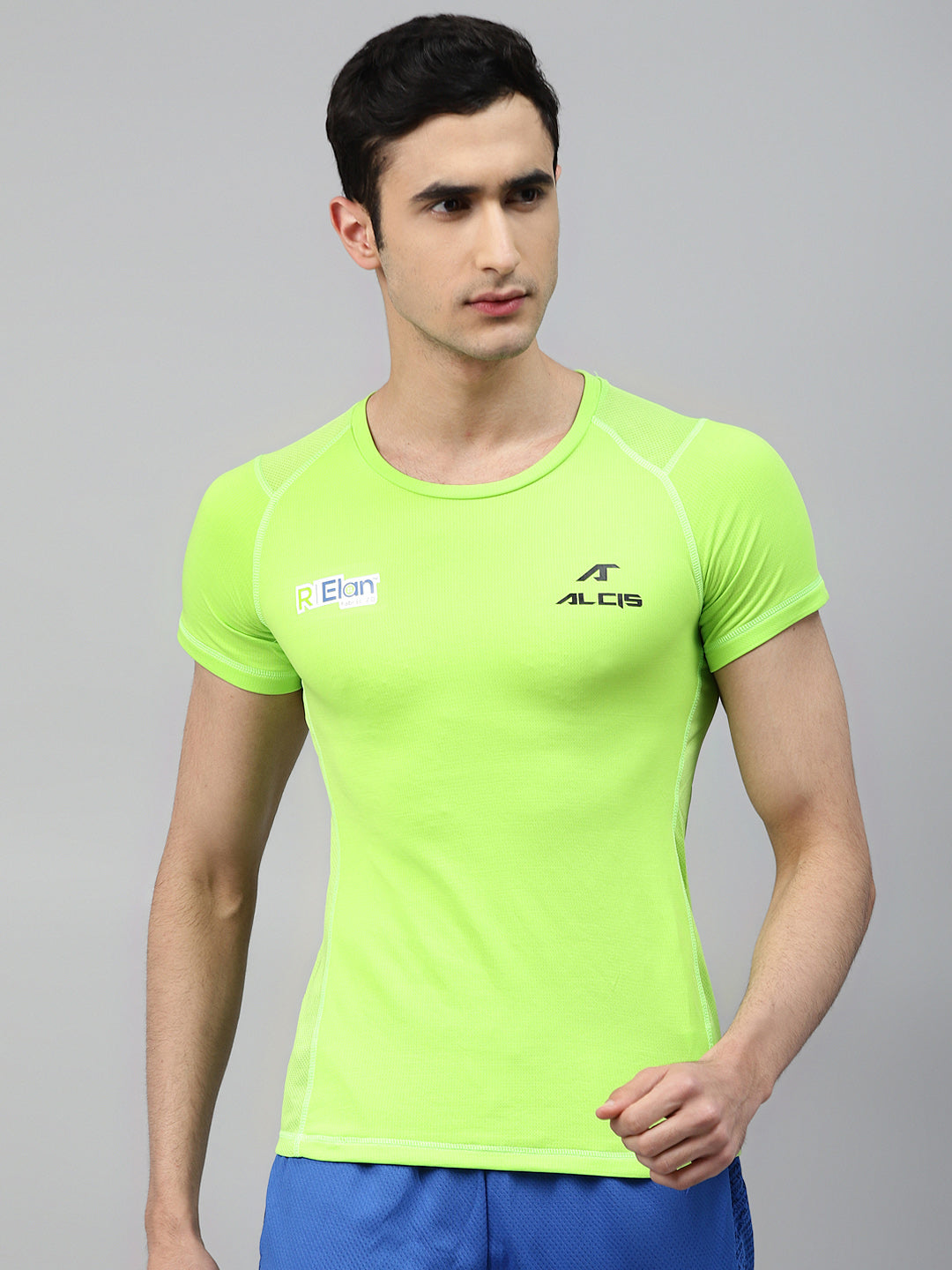 Alcis Men Fluorescent Green Solid Round Neck T-shirt with Back Printed Detail ALCISMRTM001-XXS