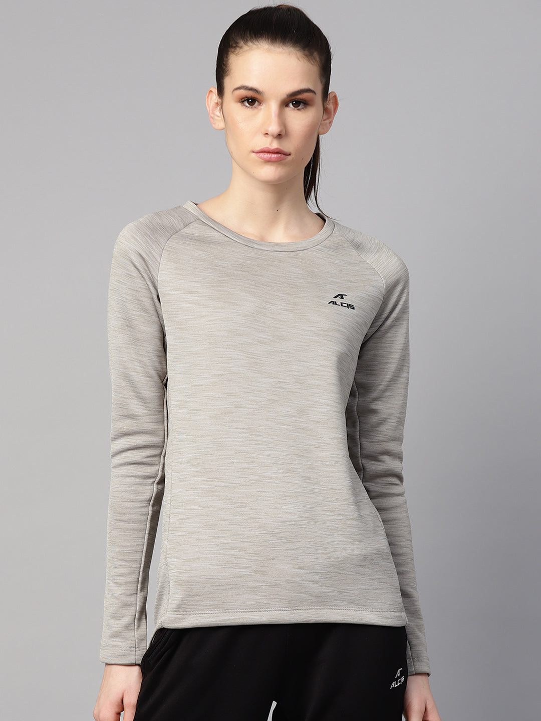 Alcis Women Grey Melange Solid Sweatshirt ALCSWTW5001-S