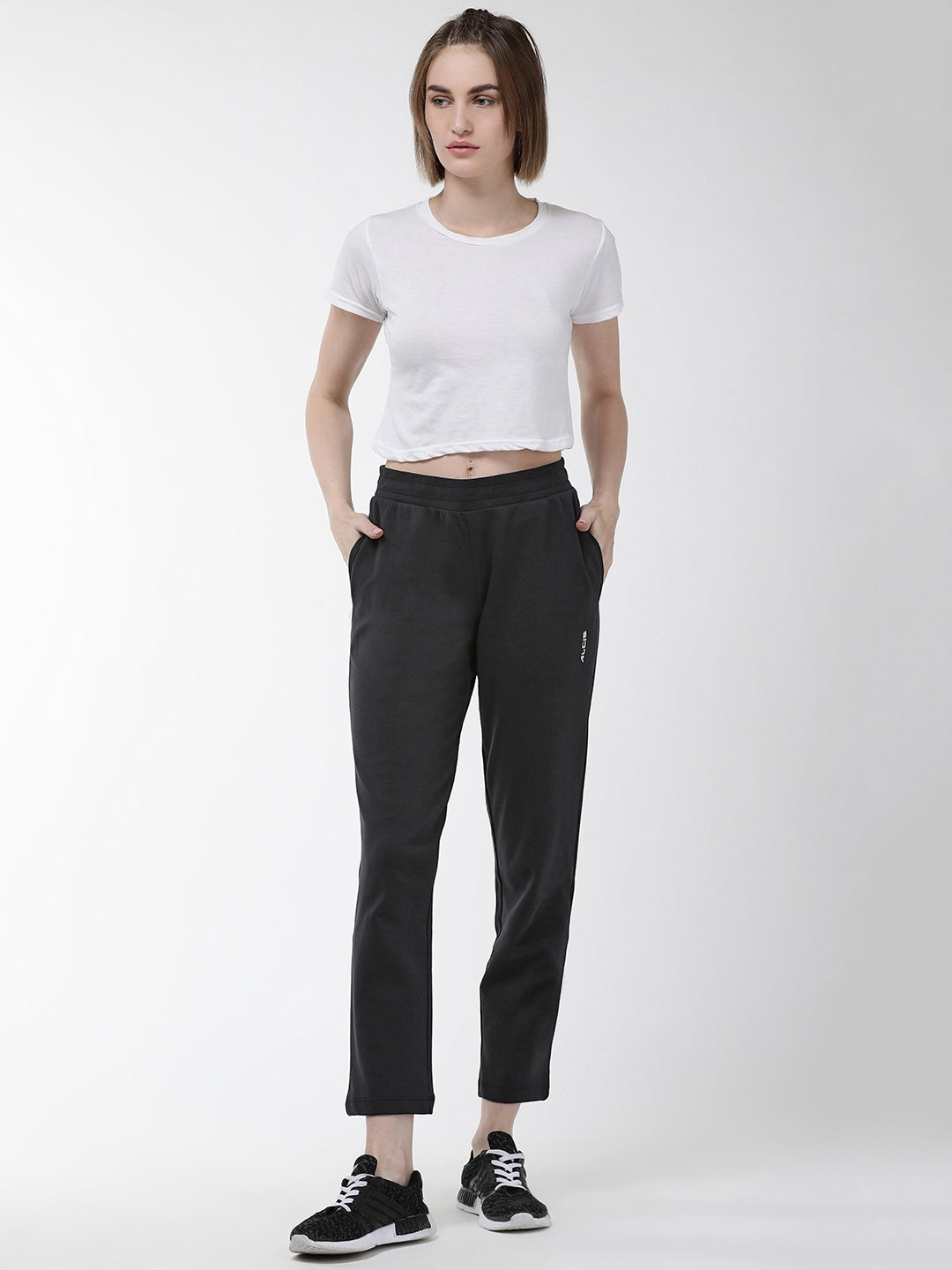 Alcis Women Black Solid Cropped Training Track Pants ALRWPN03-S