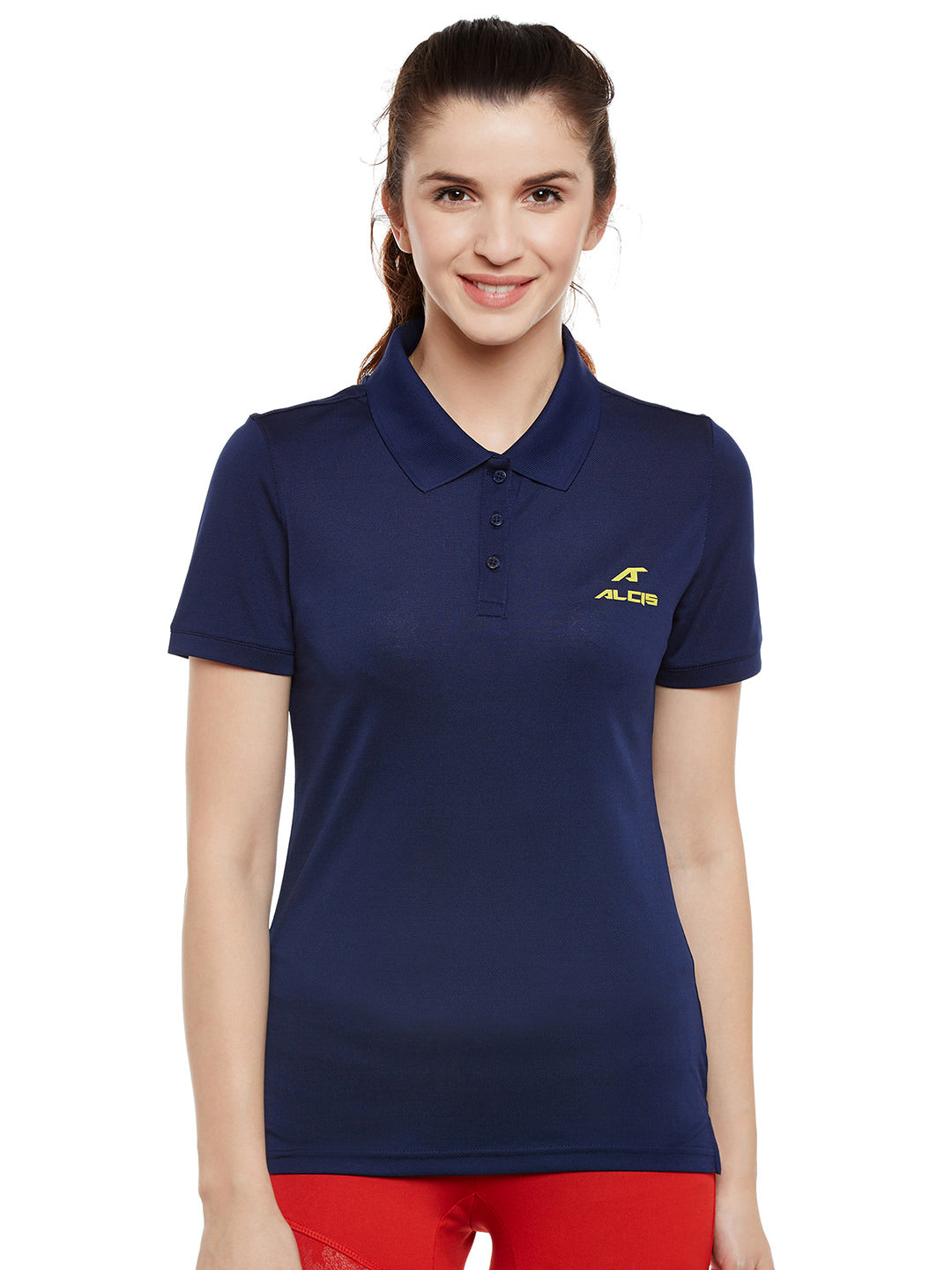 Alcis Women Navy Solid Polo Collar T-shirt ALWPO001009-S