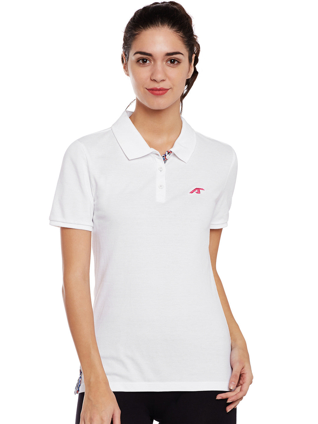 Alcis Women White Core Solid Slim Polo Collar T-shirt ALWPO002014-S