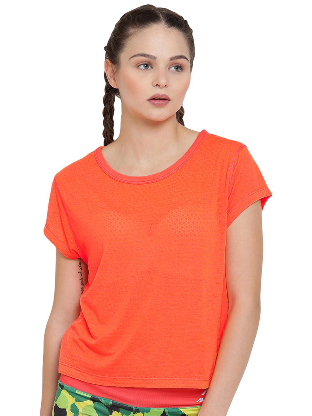 Alcis Women Solid Orange Tshirts ALWTP133389-XS