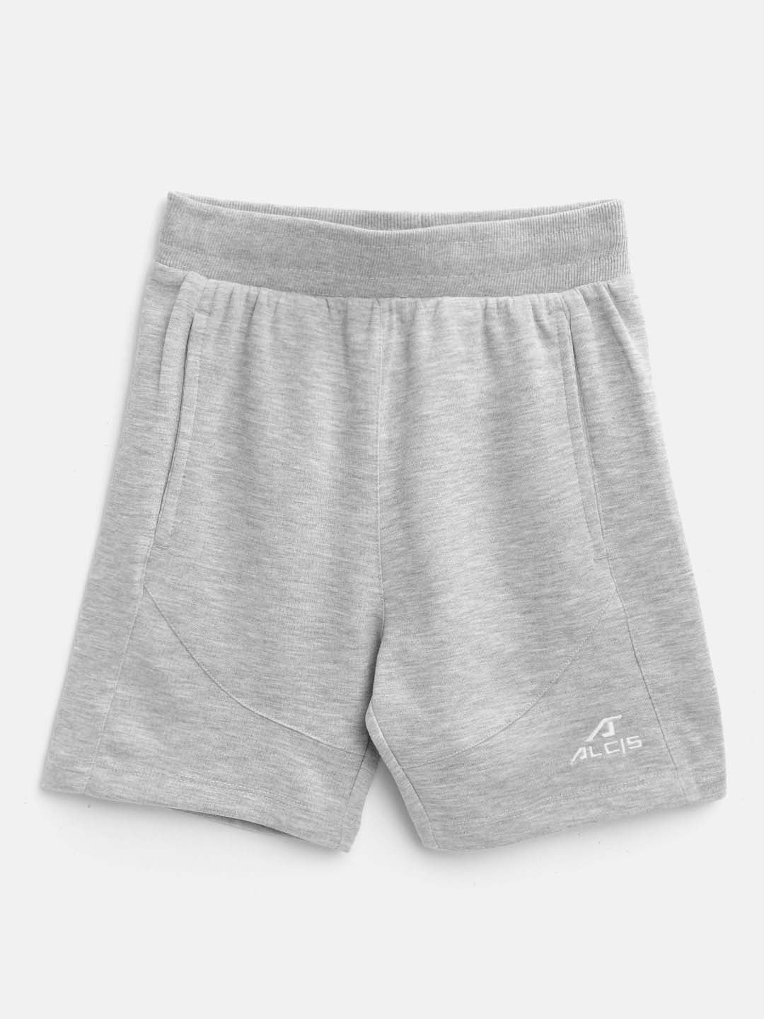 Alcis Boys Grey Melange Solid Slim Fit Sports Shorts BAS20C731139-4Y