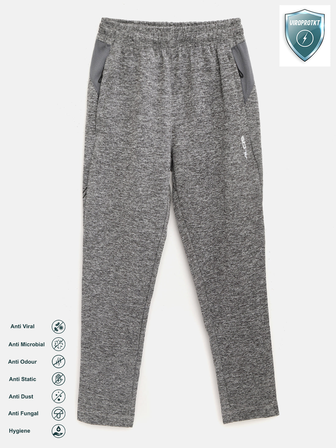 Alcis Boys Grey Melange Self-Design Slim Fit VIROPROTKT Track Pants BAS20T715159-4Y