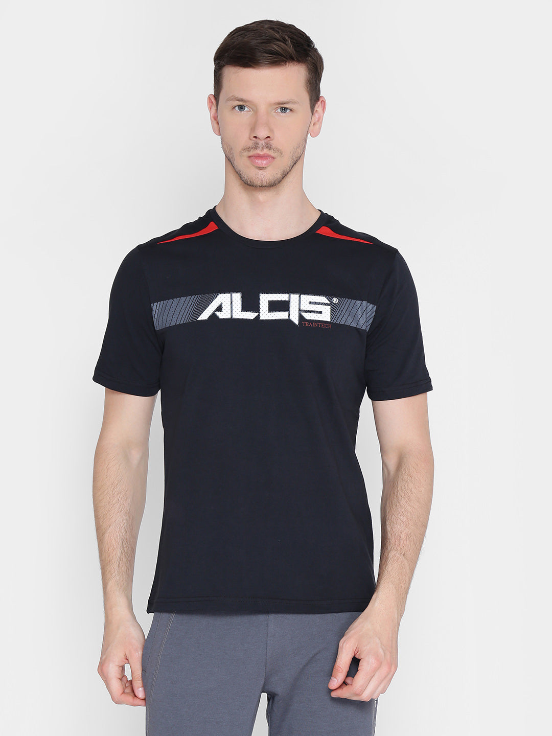 Alcis Men Black Printed Round Neck T-shirt BFMTE752B1-S