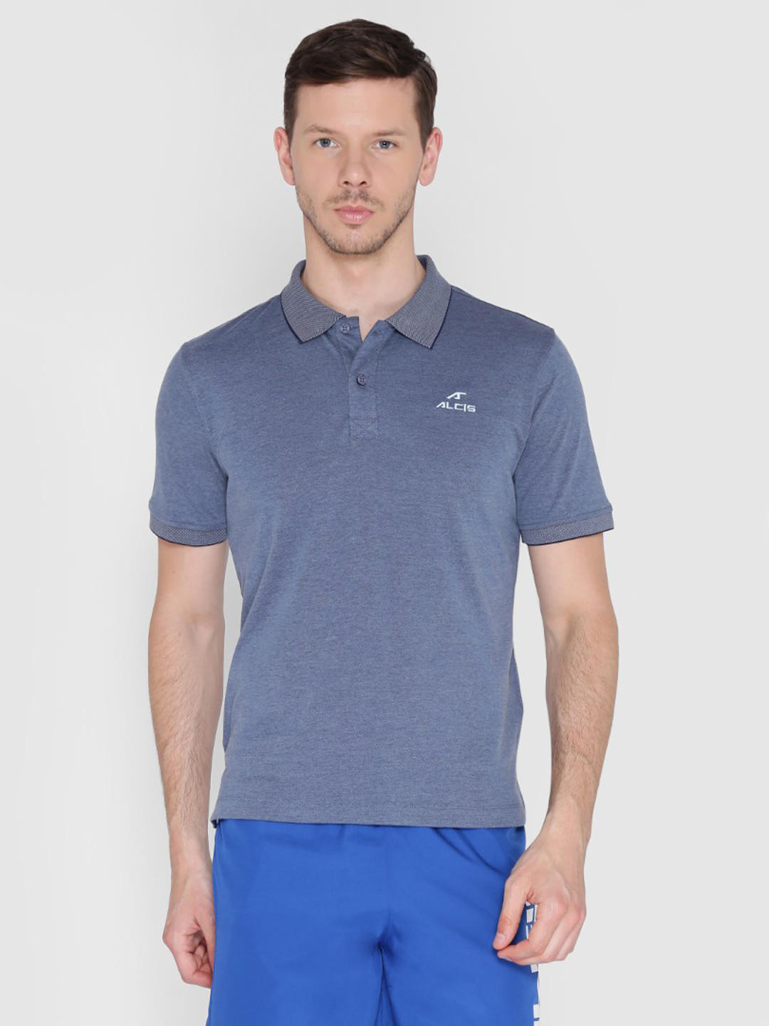 Alcis Men Blue Solid Polo Collar T-shirt BMPO82609-S