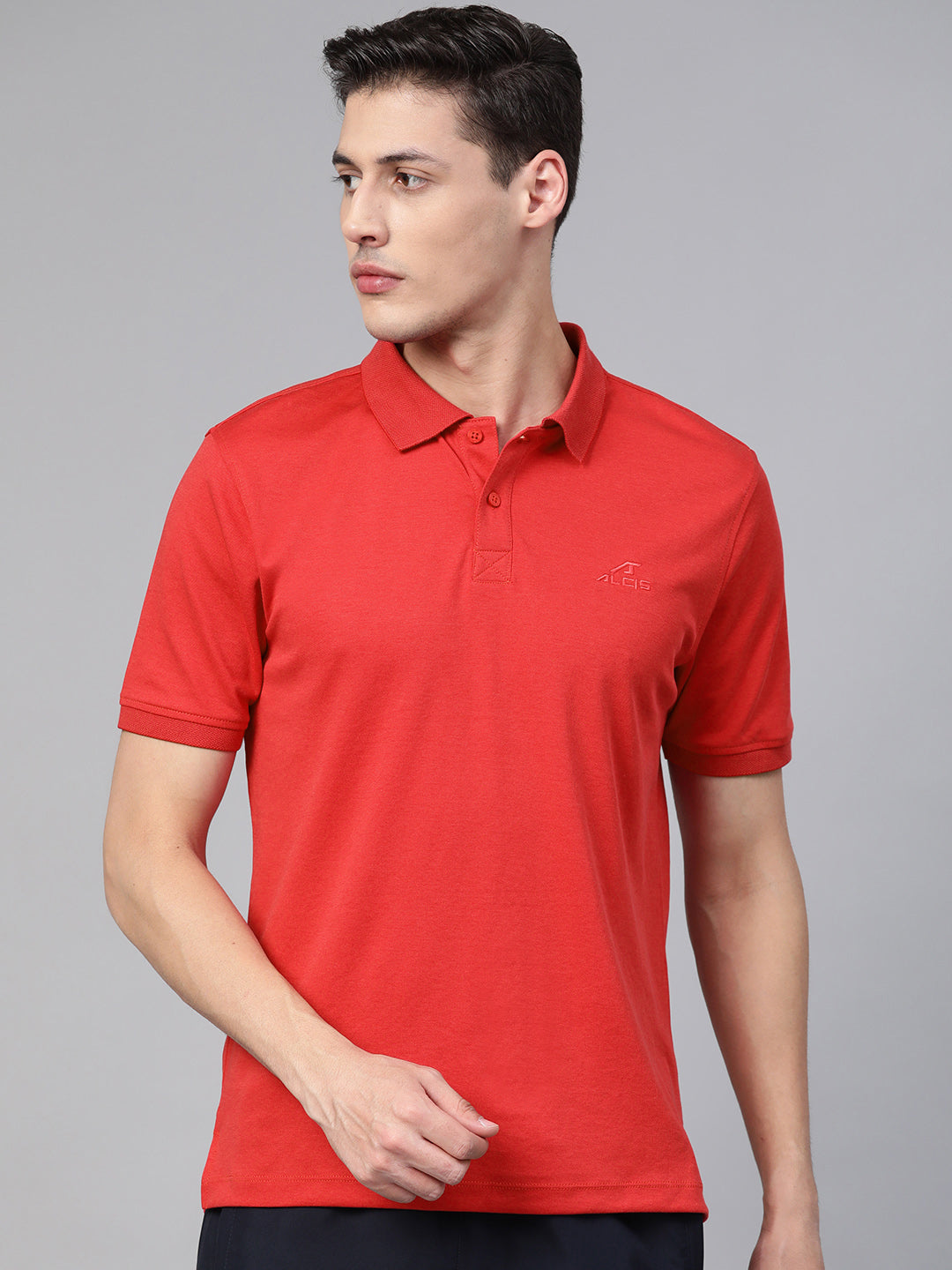 Alcis Men Red Solid Polo Collar T-shirt BMPO82616-S