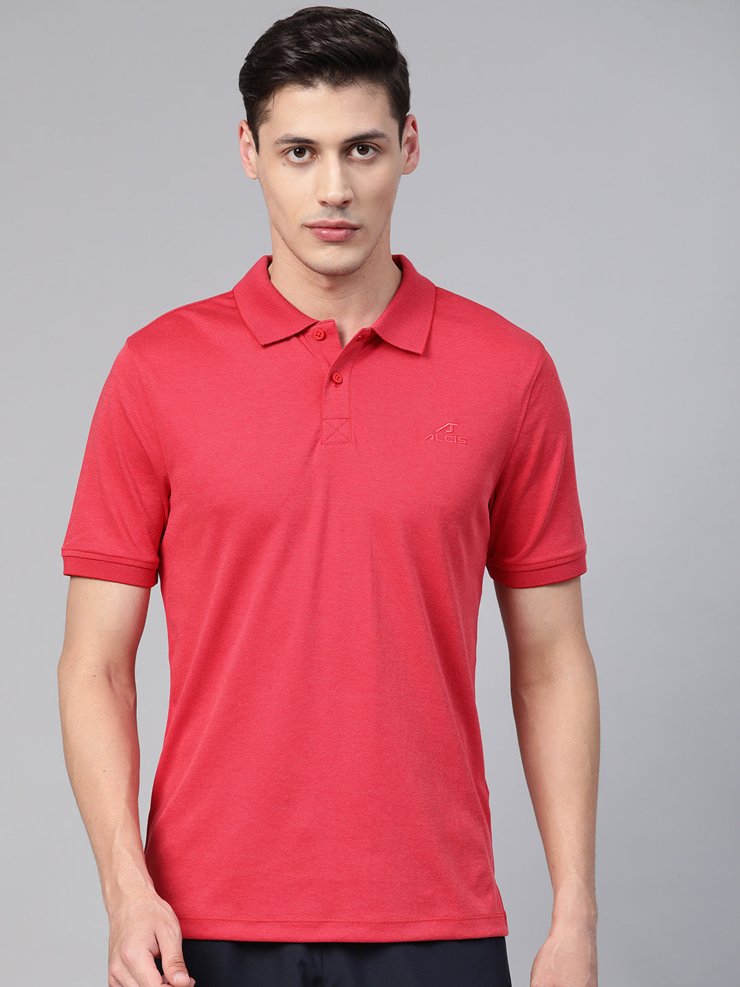 Alcis Men Red Solid Polo Collar T-shirt BMPO82618-S