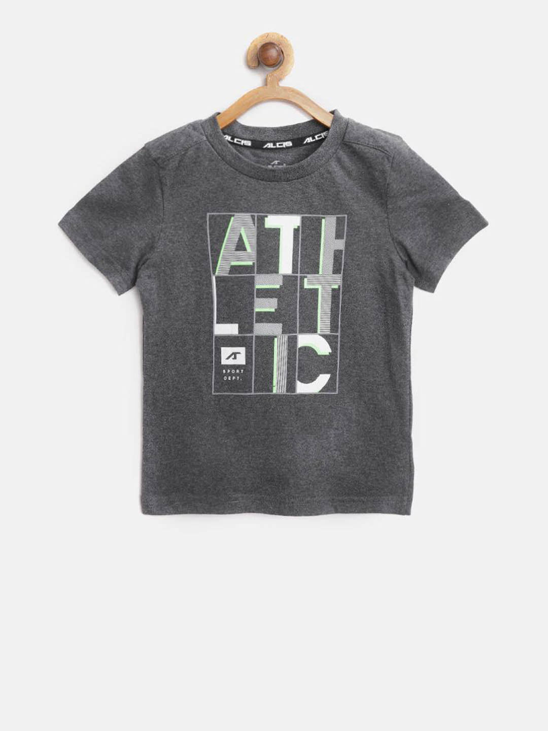 Alcis Boys Charcoal Grey Printed Round Neck Training T-shirt BTE7552-4