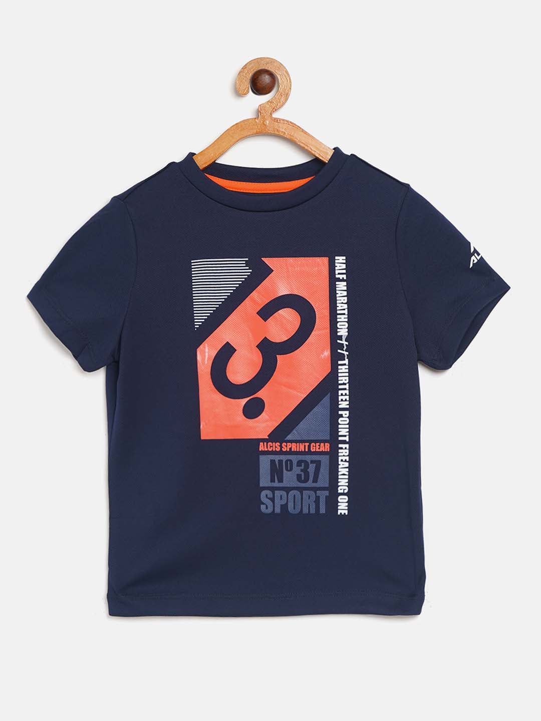 Alcis Boys Navy Blue Orange Graphic Print Round Neck T-shirt BTESSR1043-4Y