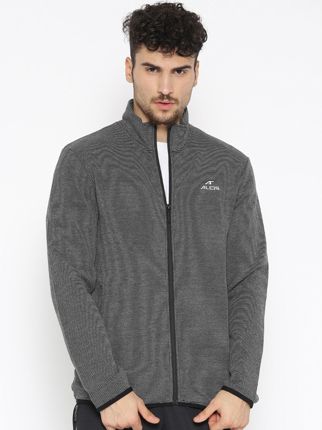Alcis Men Charcoal Grey Self Design Sweatshirt ECJBMJK0061-S