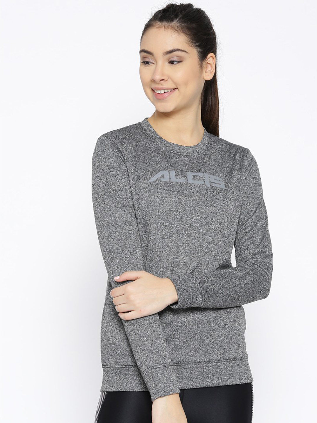 Alcis Women Charcoal Grey Solid Sweatshirt ECJBWSS0011-XS