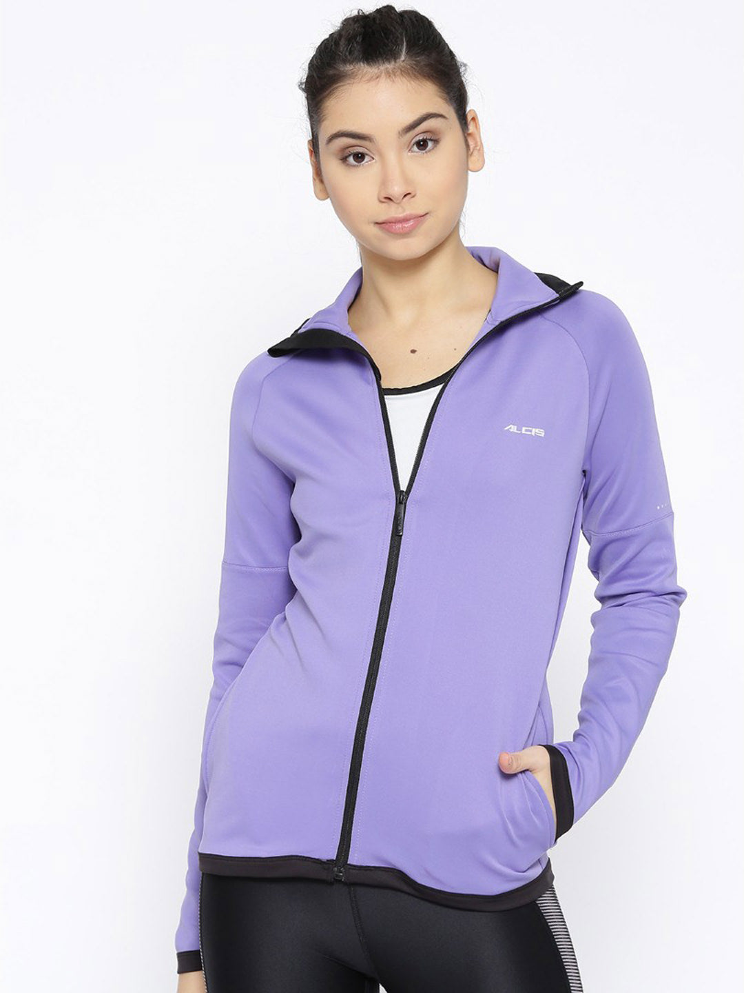 Alcis Women Lavender Solid Sporty Jacket ECMJBWJK0012-XS