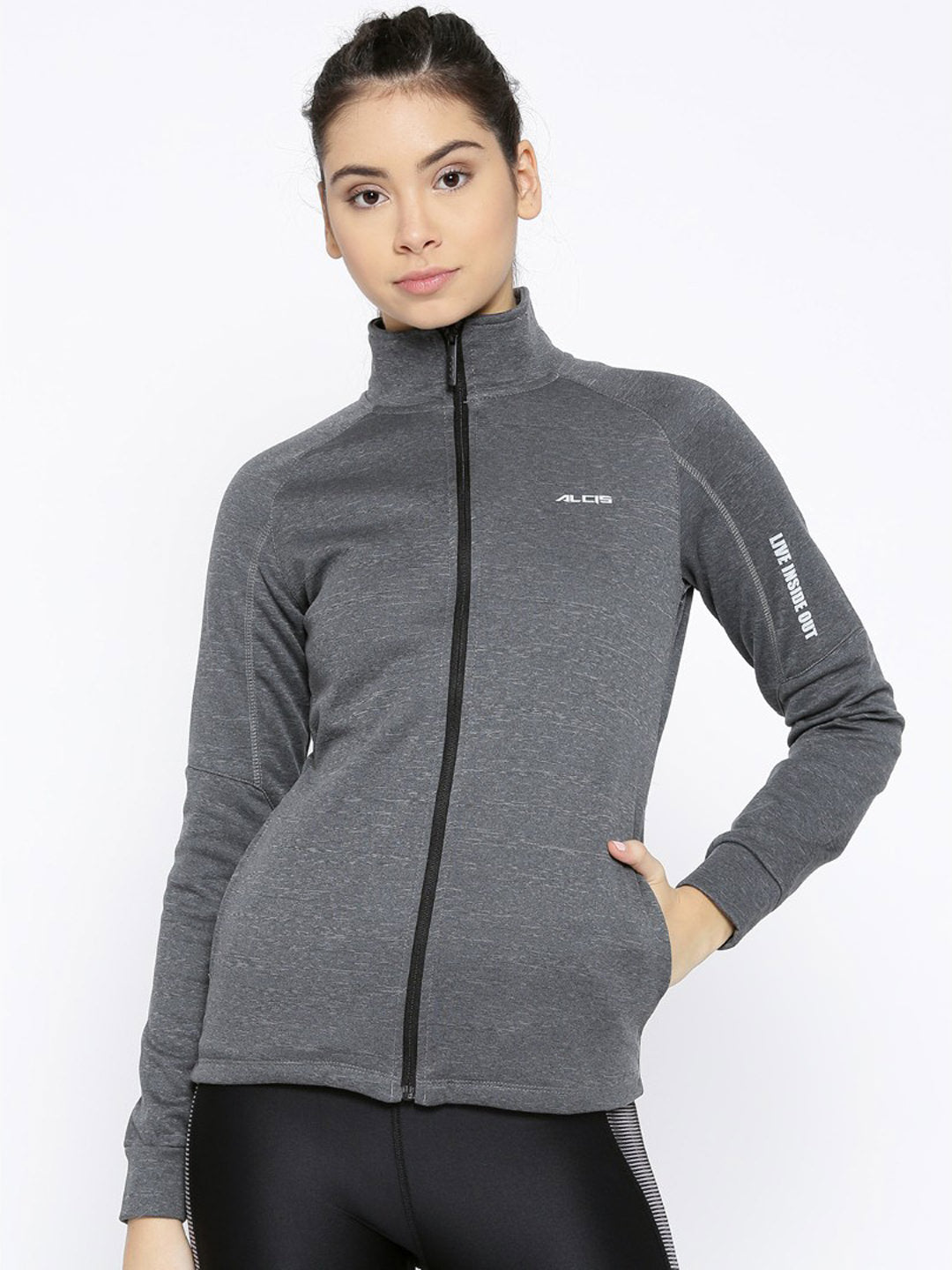 Alcis Women Charcoal Grey Solid Sweatshirt ECMJBWJK0021-XS