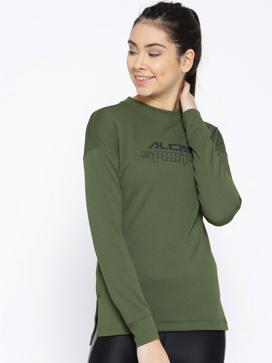 Alcis Women Olive Green Solid Sweatshirt ECMJBWSS0022-XS