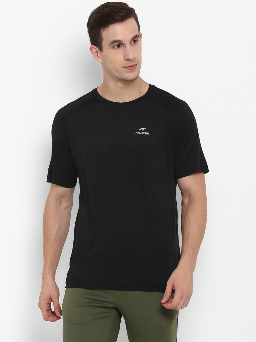 Alcis Black Solid Round Neck T-Shirt