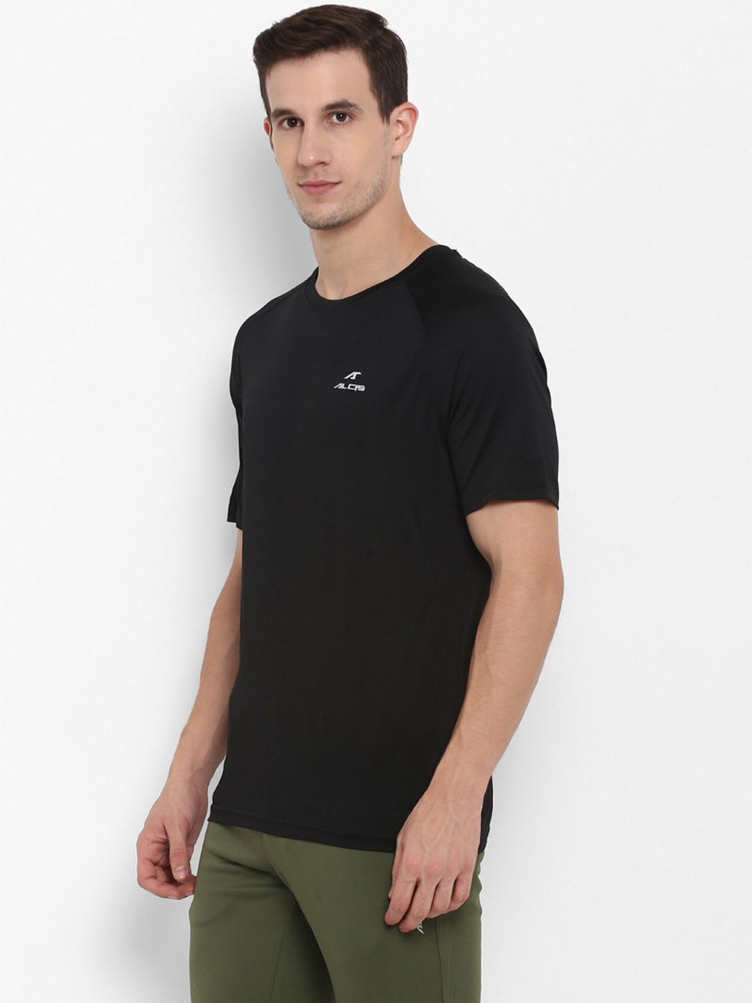 Alcis Black Solid Round Neck T-Shirt