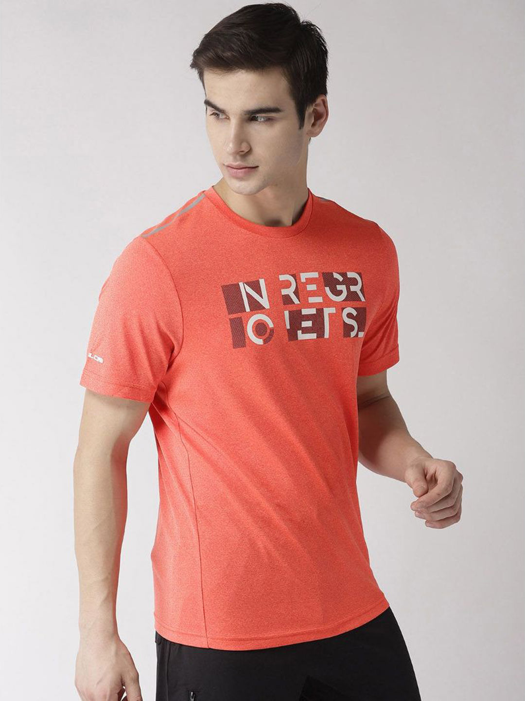 Alcis Men Orange Printed Round Neck Running T-shirt