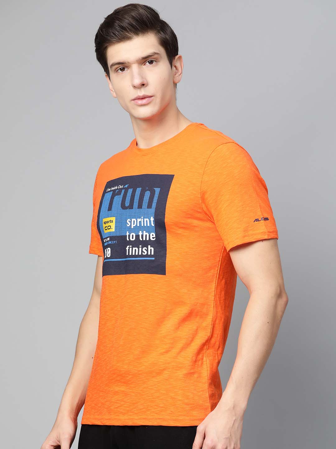 Alcis Men Orange Printed Round Neck T-shirt
