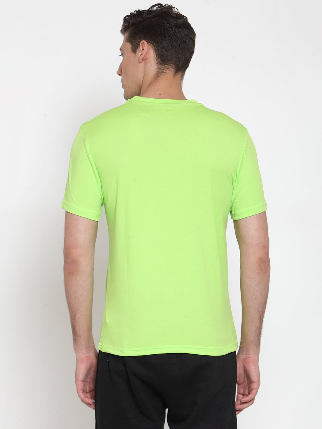 Alcis Men Fluorescent Green  Black Printed Round Neck Sports T-shirt
