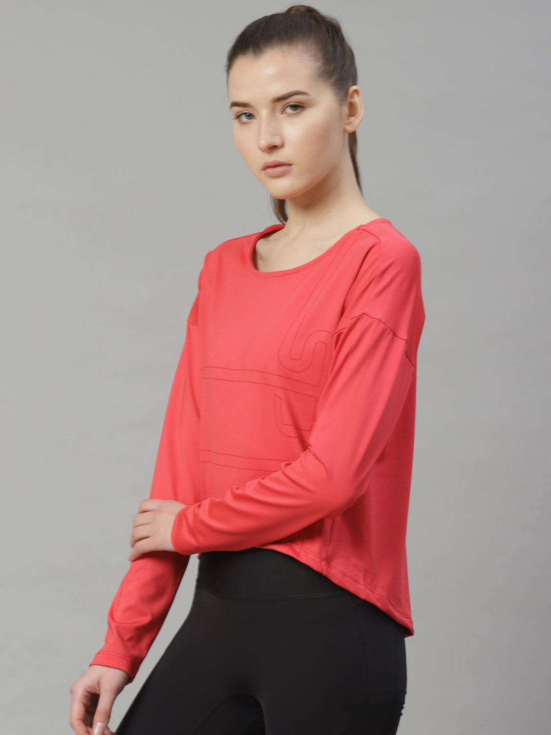Alcis Women Pink Striped Slim Fit Round Neck T-shirt