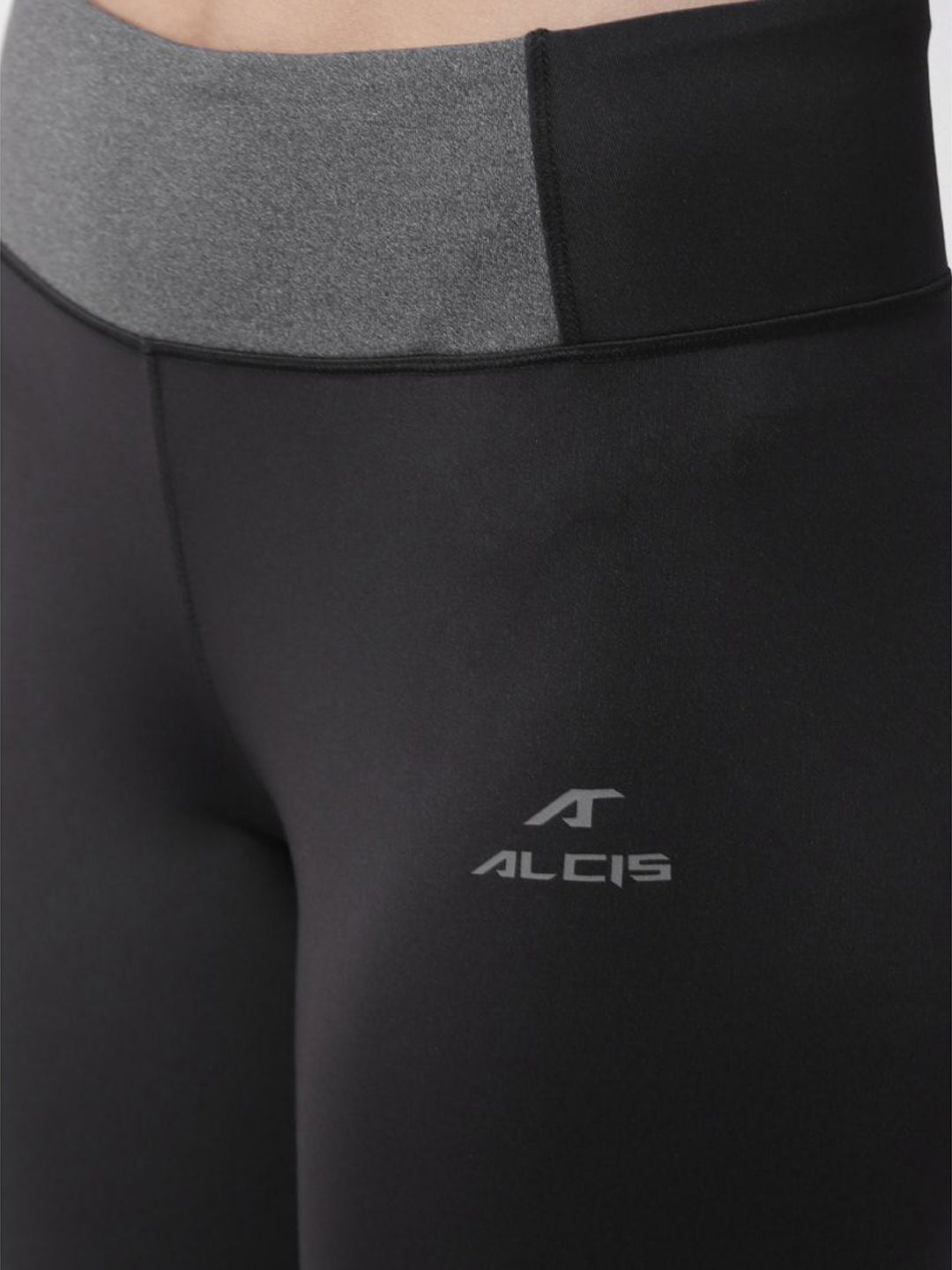 Alcis Women Black  Grey Colourblocked Tights