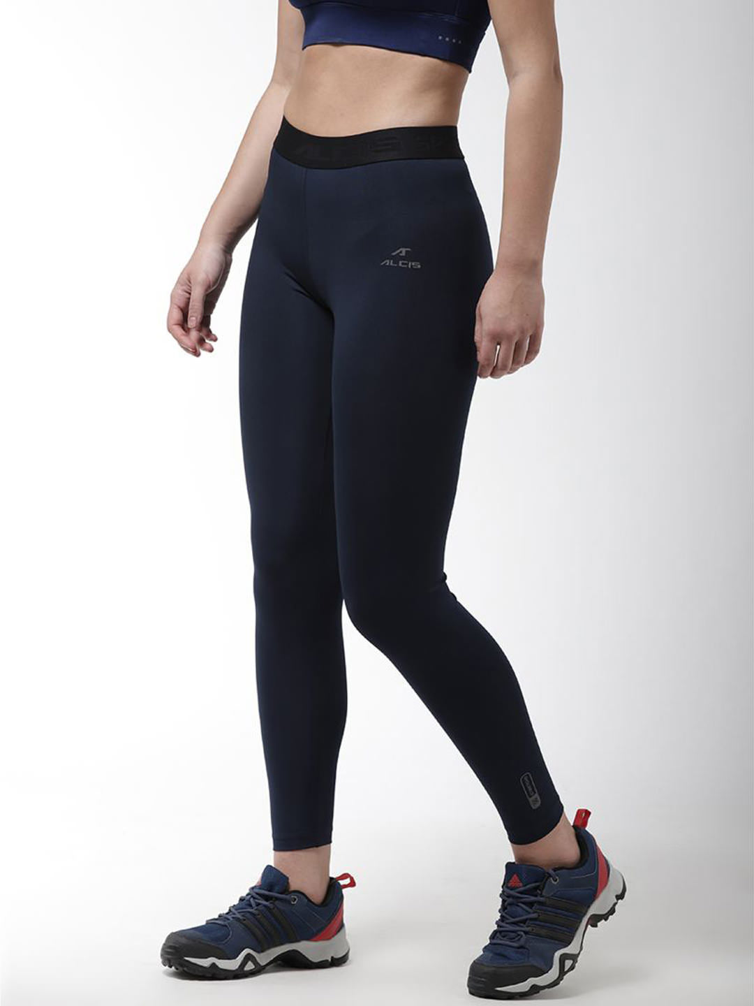 Alcis Women Navy Blue Solid Compression Training Tights
