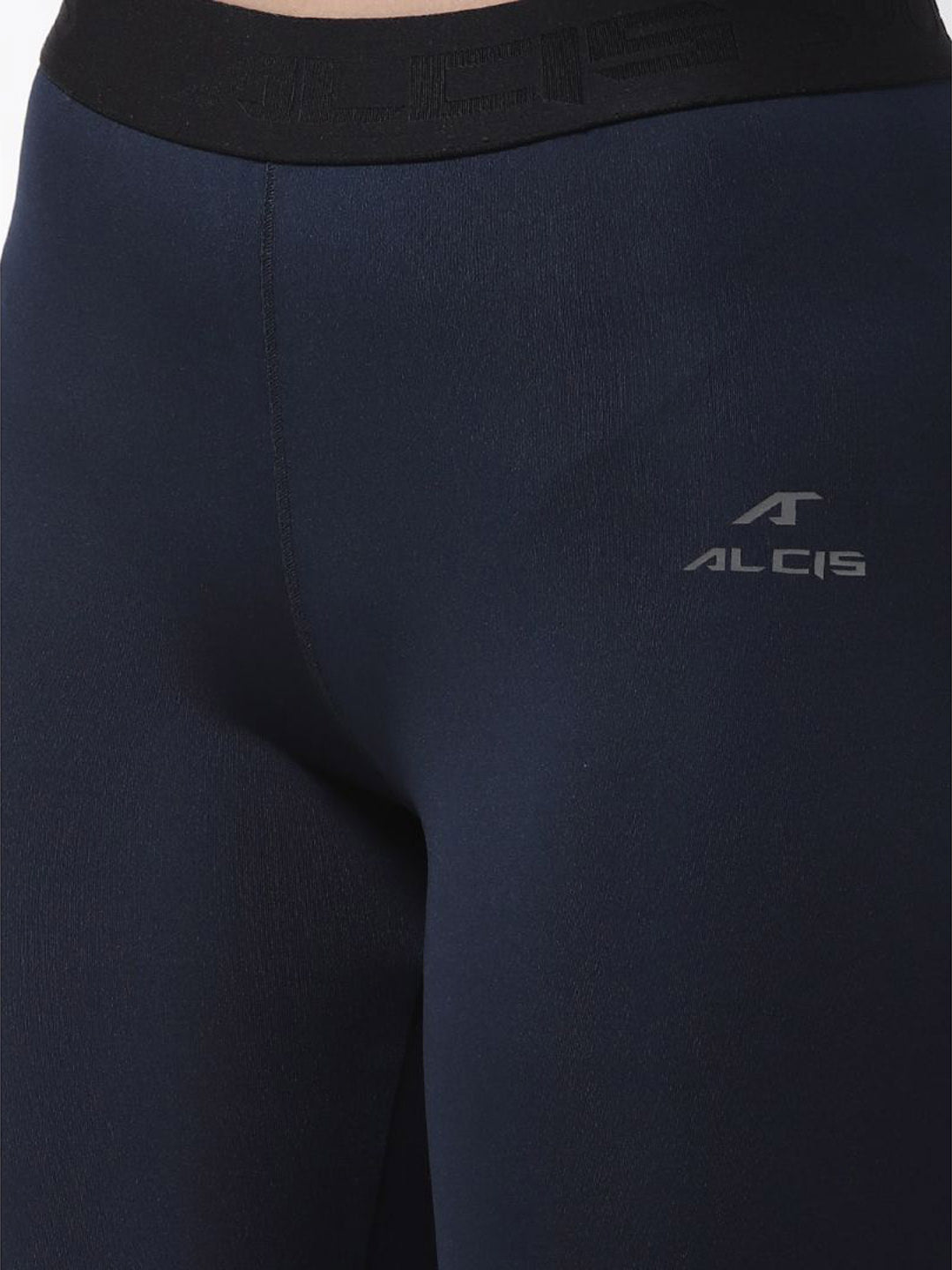 Alcis Women Navy Blue Solid Compression Training Tights
