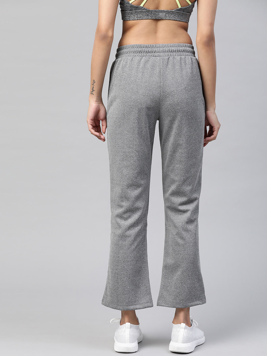 Alcis Women Grey Melange Slim Fit Solid Knitted Track Pants
