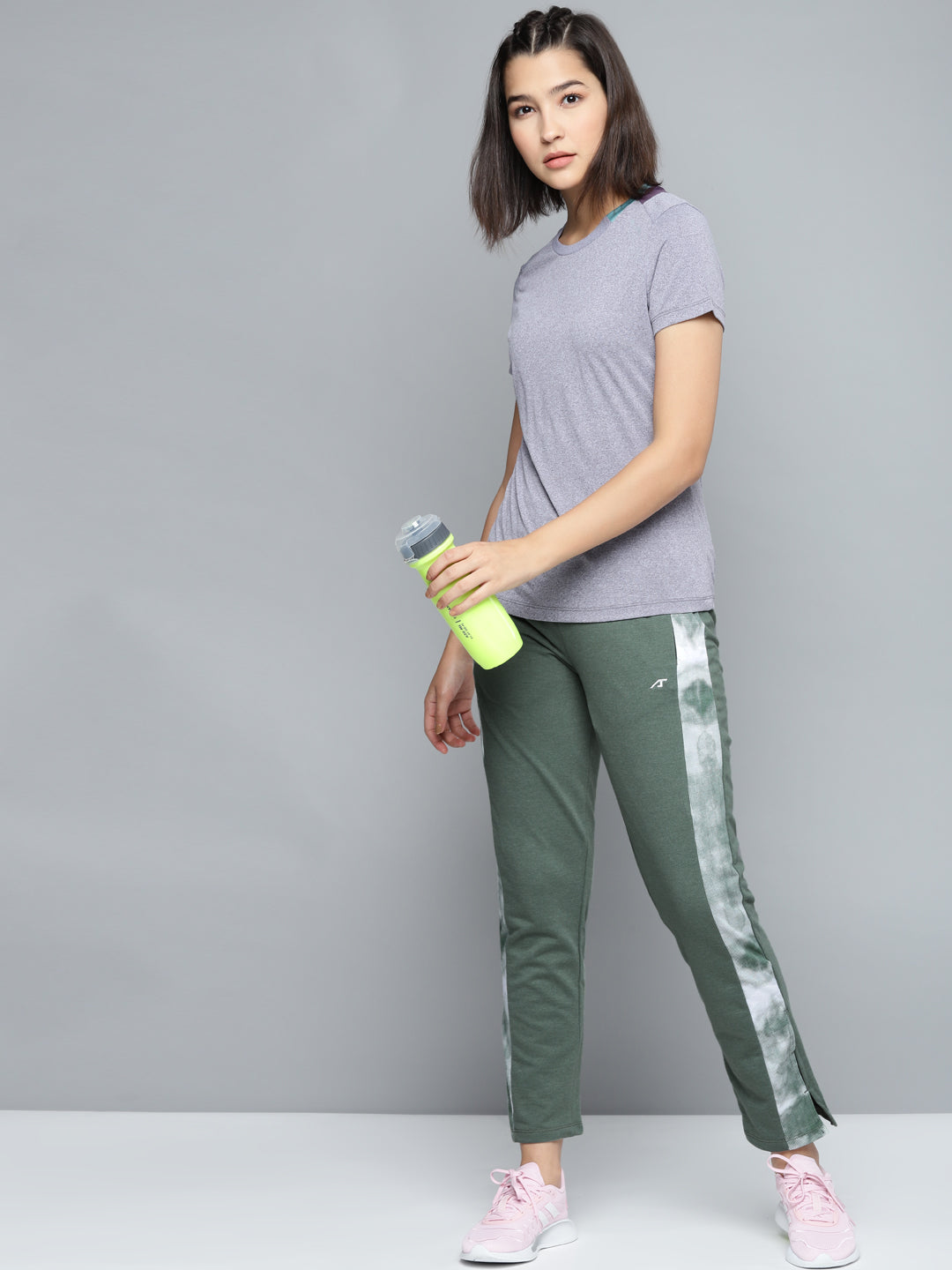 Alcis Women Olive Green Solid Slim Fit Track Pants with Side Taping Detail