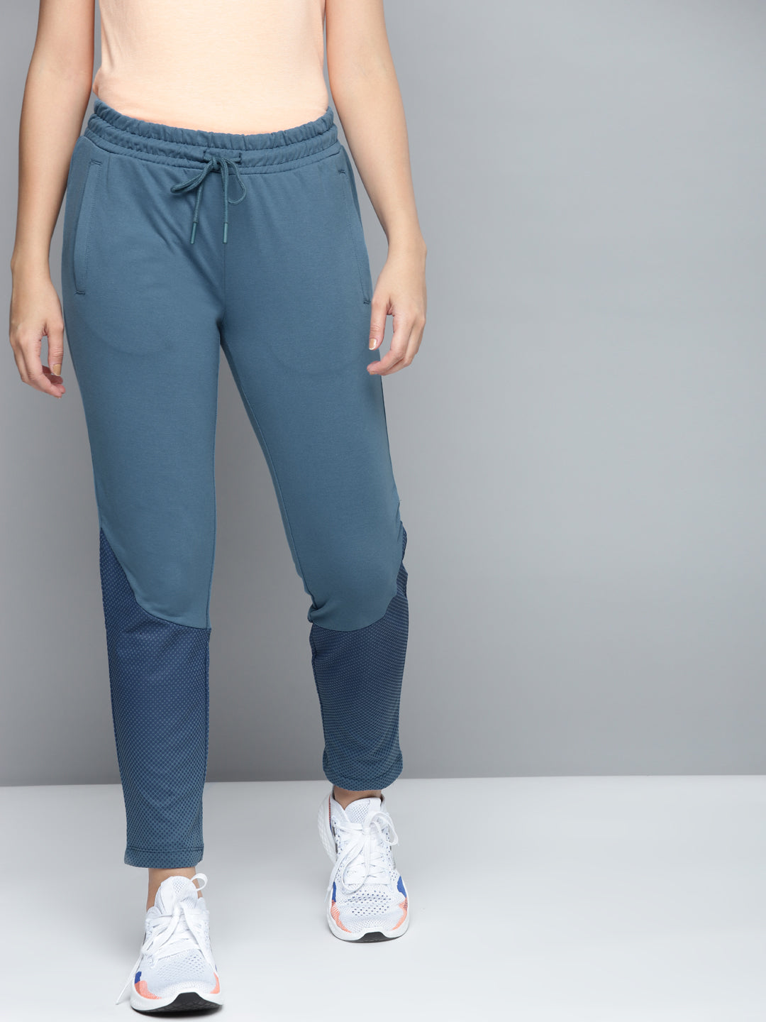 Alcis Women Blue Solid Slim Fit Track Pants with Printed Detail
