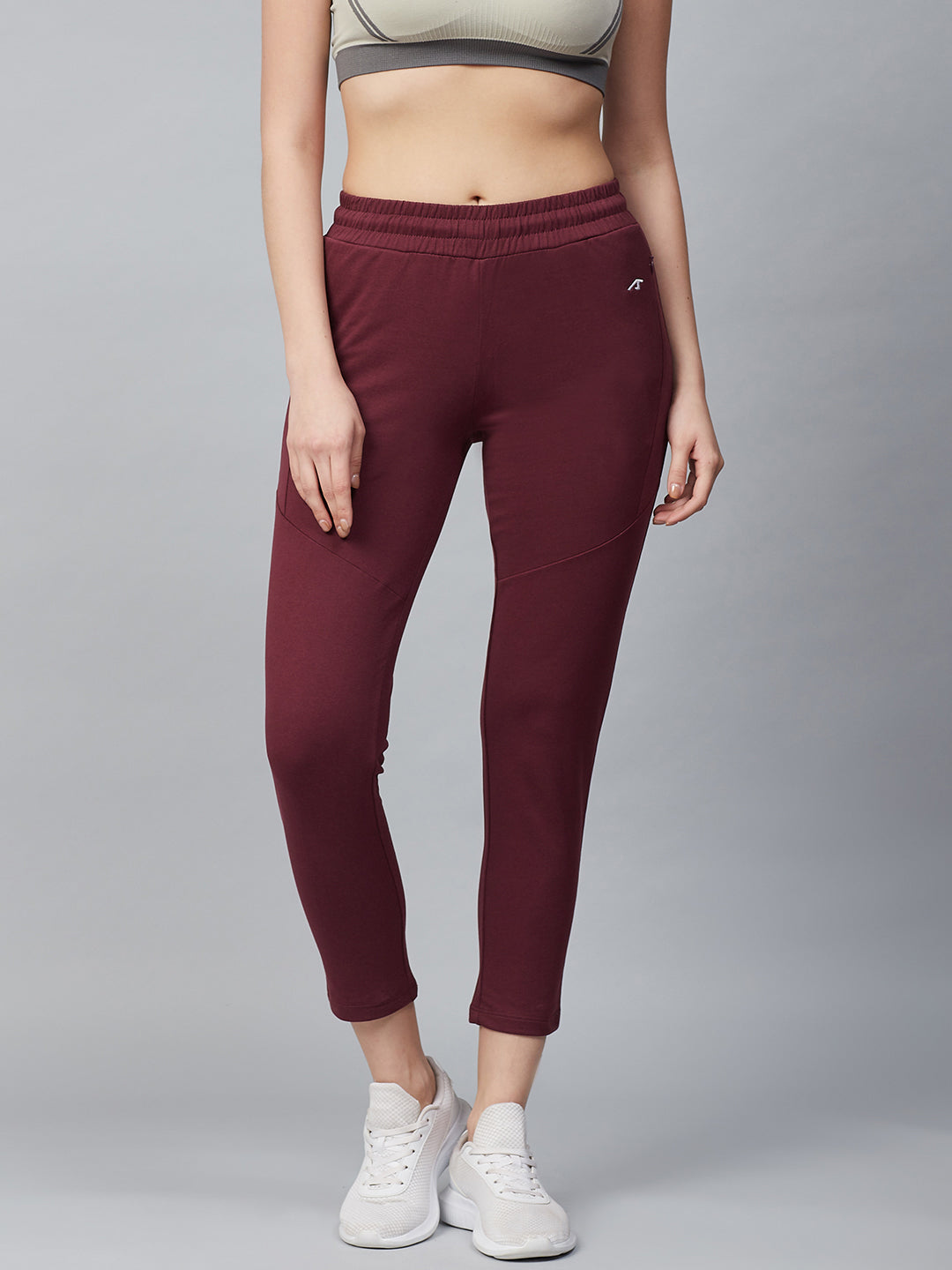 Alcis Women Burgundy Slim Fit Solid Cropped Track Pants