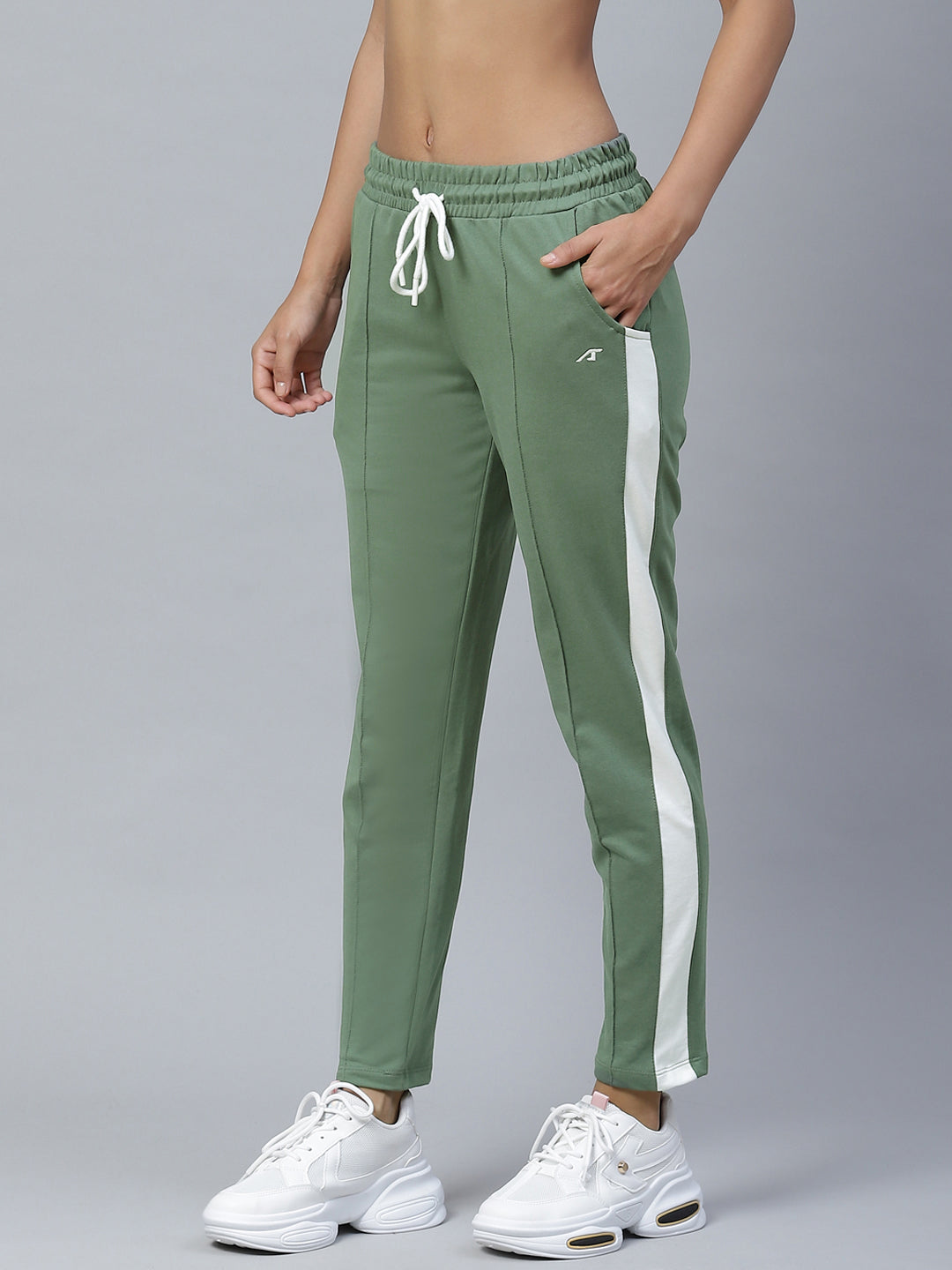 Alcis Women Olive Green Solid Slim Fit Track Pants