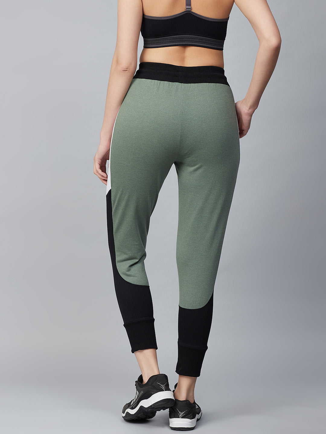 Alcis Women Olive Green & Black Solid Joggers