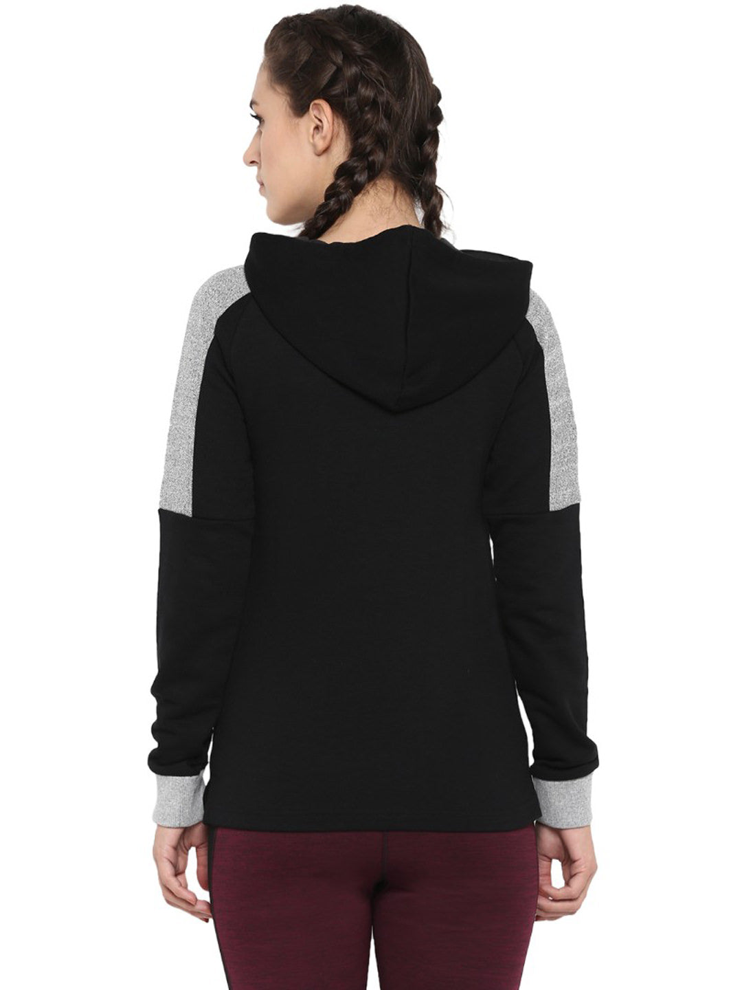 Alcis Women Black  Grey Colourblocked Hooded Sweatshirt