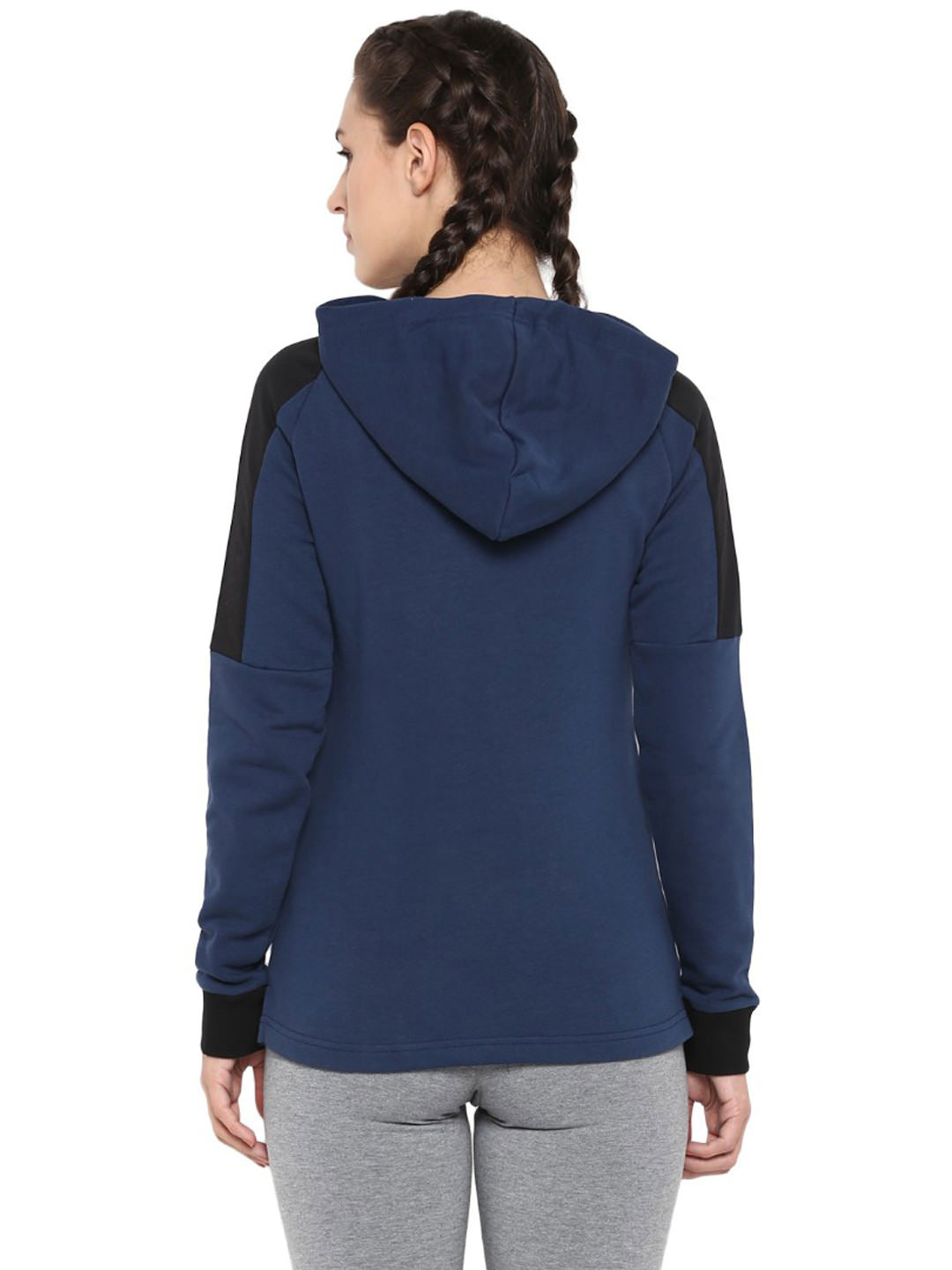 Alcis Women Blue  Black Colourblocked Hooded Sweatshirt